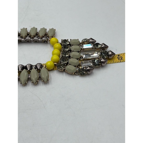 J. Crew Colorful Yellow Sage Green Gray Rhinestone Statement Gold Tone Necklace - Picture 14 of 16